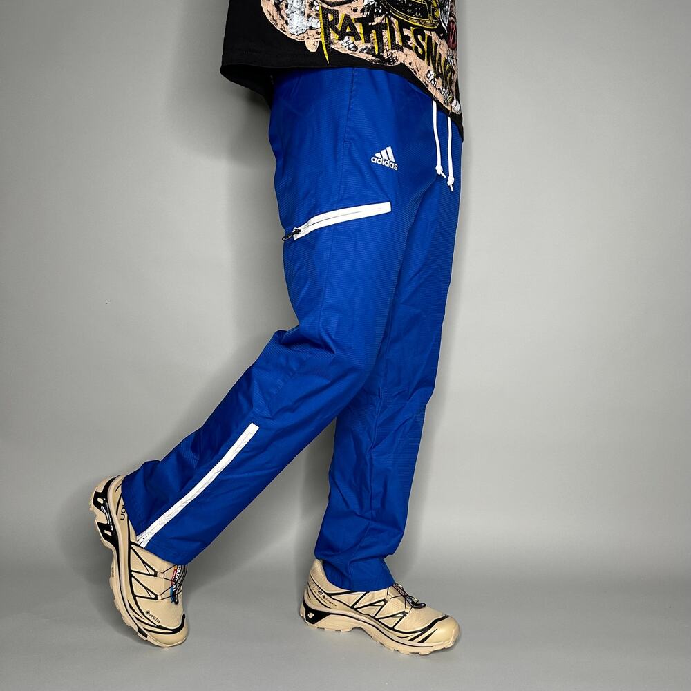 Vintage Y2K Adidas Track Pants Mens S Royal Blue Polyester Ankle Zippers Flare